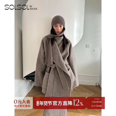 VIKTORIACHAN保暖羊毛系带短大衣