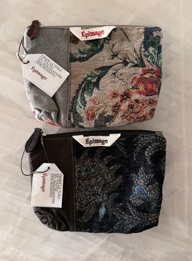 EPISSAGE 26新品复古撞色印花/条纹拉链收纳袋百搭化妆包 SOLSOL