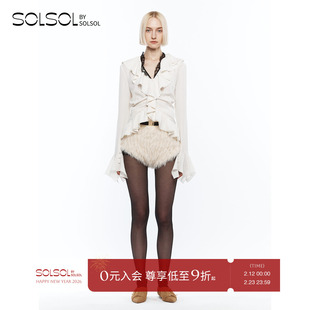 YCH 设计师品牌 25秋冬新款 蕾丝拼接荷叶边开襟衬衫 SOLSOL