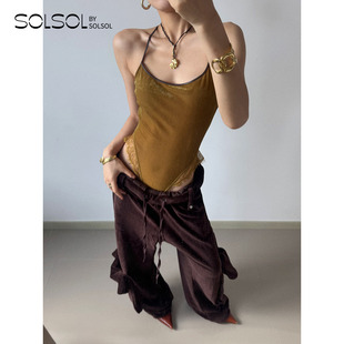 25早秋 设计师品牌 橄榄绿丝绒蕾丝花边连体衣SOLSOL WEI JACQUES