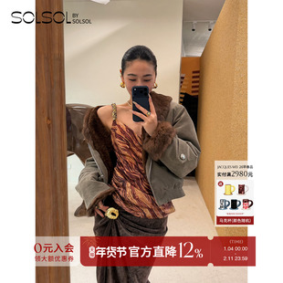 JACQUES WEI 设计师品牌26早春新品灰绿色磨毛领短款夹克 SOLSOL