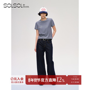 SHORT SENTENCE 设计师品牌 25秋冬新品宽卷边原色牛仔长裤SOLSOL