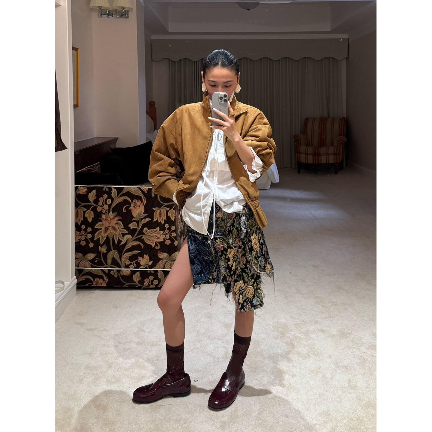 YCH秋冬休闲绒面拉链夹克外套女