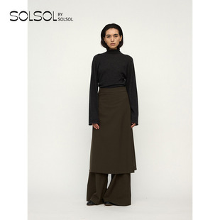 SOLSOL RUOHAN 设计师品牌 25早秋新品 木色精纺羊毛裙裤