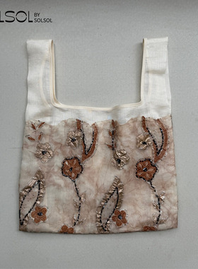 EPISSAGE 26新品钉珠绣花复古撞色提花手拿袋百搭手提包 SOLSOL