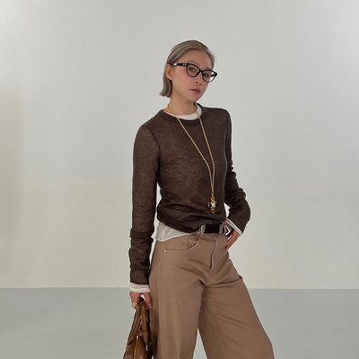 SOLSOLBYSOLSOL YEARLY PLAN设计师24秋冬轻薄马海毛圆领毛织上衣