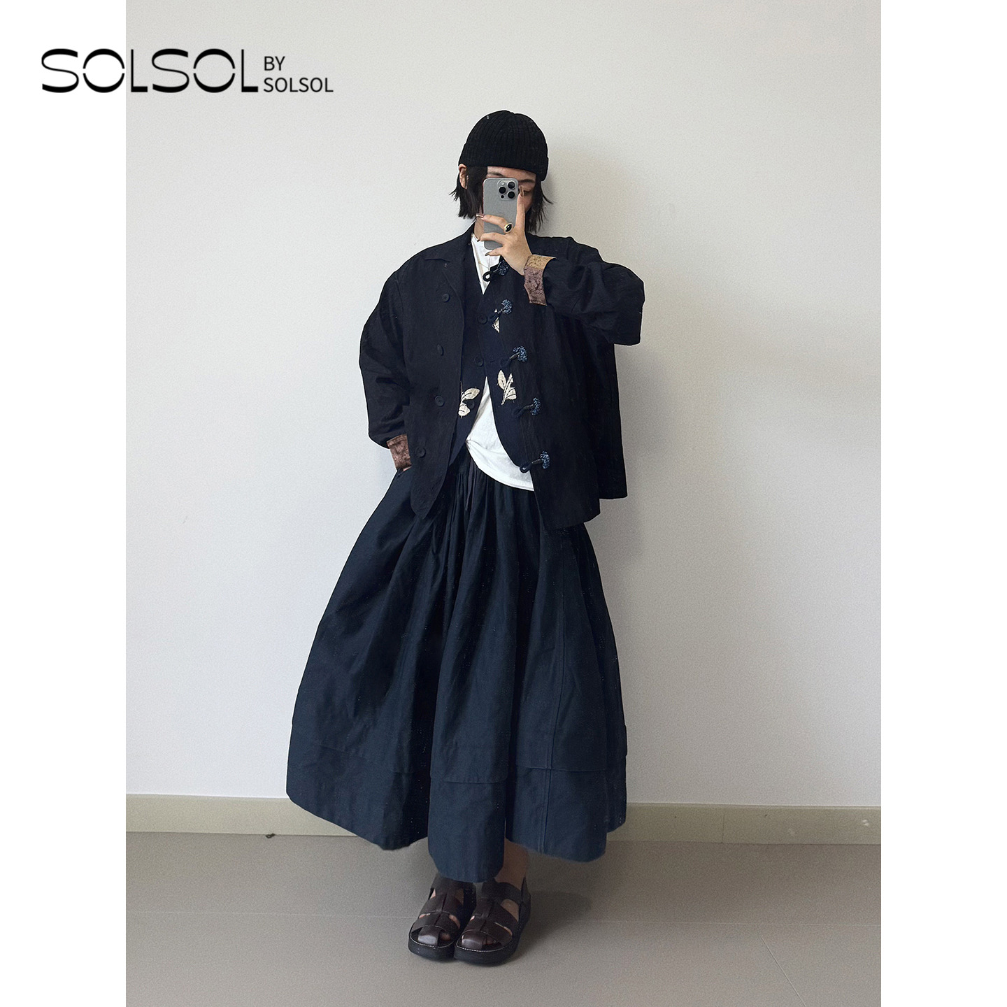 RAWSTONE秋冬抽绳捏褶半裙女