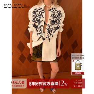 JACQUES WEI 设计师品牌 26春夏新款花卉珠绣扣无领衬衫SOLSOL