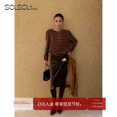 JACQUESWEI深棕色金扣丝绒半裙