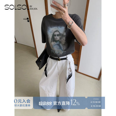 YCH休闲纯色肖像图案T恤