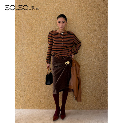 JACQUESWEI做旧波浪领条纹长袖