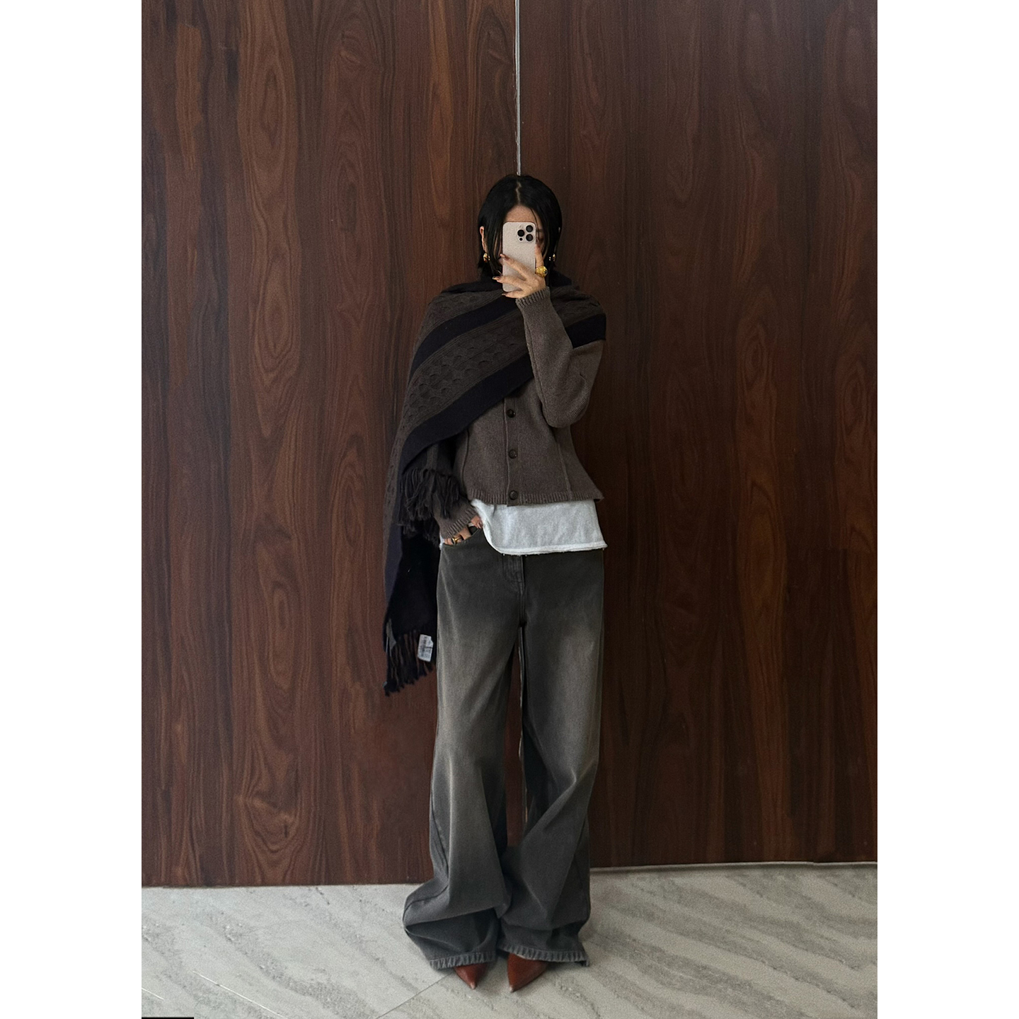 COTEMP羊毛条纹缩绒工艺围巾