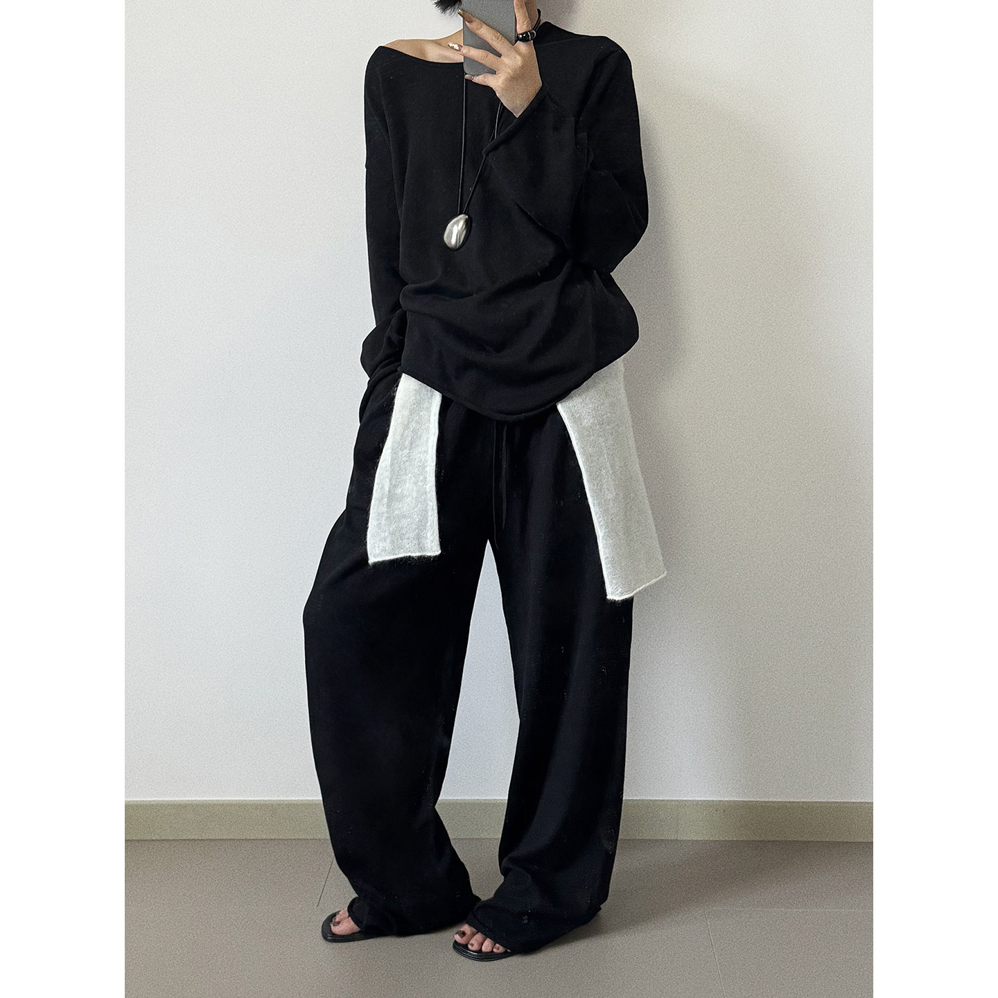 简约YEARLYPLAN毛织橡筋长裤