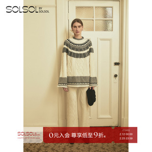 VIKTORIACHAN 26早春新品圆领多层次立体绞花费尔岛毛衣SOLSOL