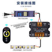 LED全彩低压RGB调光控制器DC5V12V24V灯带灯条遥控三色双色调节器
