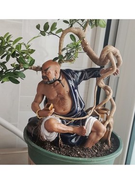 石湾鲁智深陶瓷摆件倒拔杨柳家居盆景盆栽假山造景水浒传人物装饰