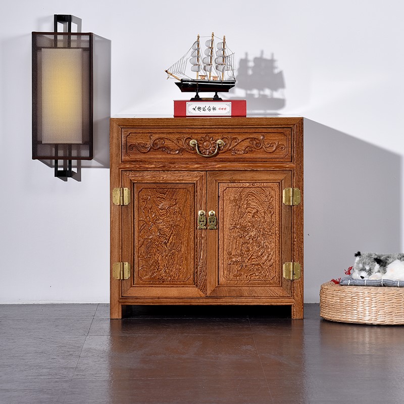 红木床头柜 全鸡翅木储物柜置物架 实木矮柜中式原木仿古卧室边柜