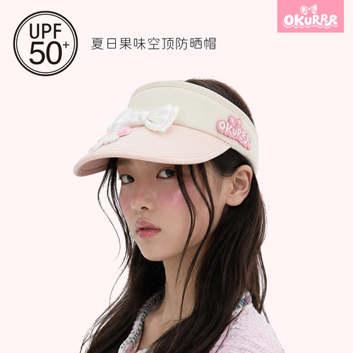 OKURRR卡通蝴蝶结空顶防晒帽UPF50+女夏季大檐遮阳帽可调节太阳帽