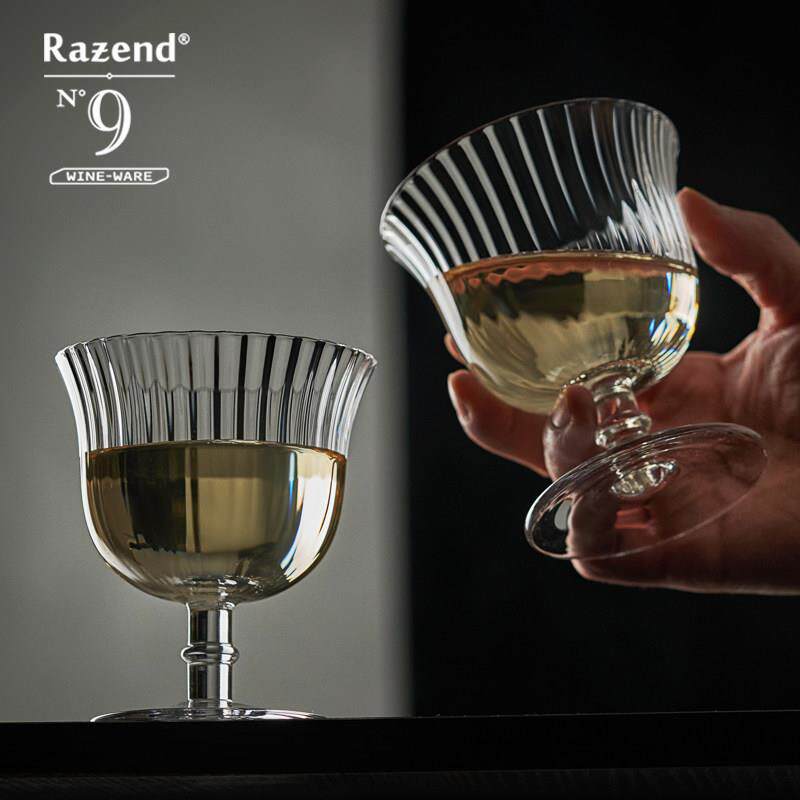 小众手作波纹玻璃杯 果汁饮料杯鸡尾酒杯调酒杯高脚杯甜酒香槟杯