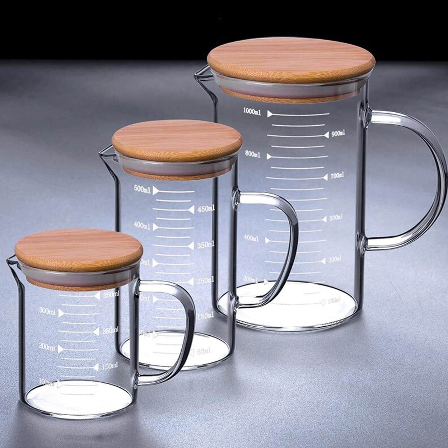 玻璃量杯带刻度耐高温有手柄食品级带盖子实验室烧杯大容量牛奶杯