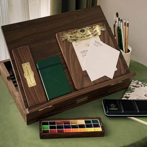 黑胡桃木折叠画架水彩铅笔画板桌面可调节写生阅读纯实木展示画架