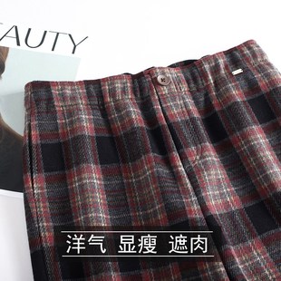中老年人女裤 快速发货a妈妈装 加绒格子长裤 子秋冬款 秋冬松紧腰 裤