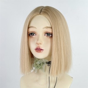 现货速发一刀切假发白金色中分短发全头套浅色金发无刘海y2k齐肩
