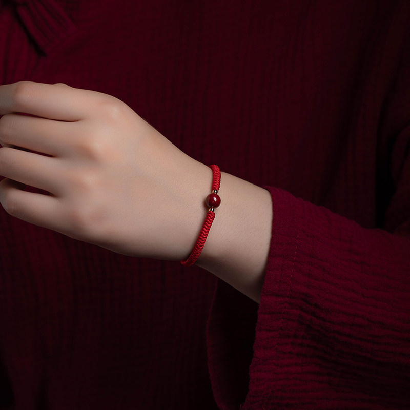 现货速发福一方天成朱砂红绳手链本命年儿童原石手绳男手工编织龙