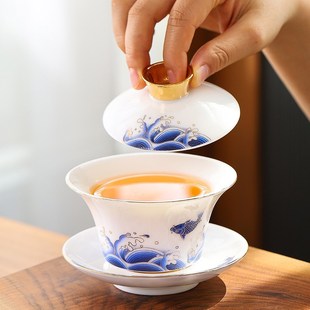 轻奢高档羊脂玉瓷功夫茶具家用德化白瓷盖碗办公室泡W茶壶陶瓷礼