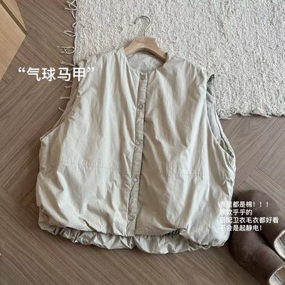 小文姐 W0648-气球马甲’冬季文艺宽松无袖圆领马甲背心夹棉保暖