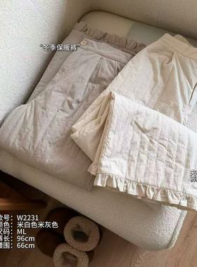 小文姐 W2231-花边夹棉加绒保暖裤休闲高腰松紧百搭小个子直筒裤