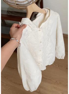 小文姐 X0044-“春游季”重工刺绣长袖衬衫日系森木连帽开衫衬衫