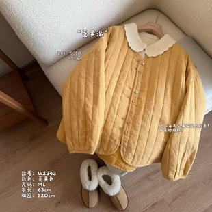 原创设计棉麻轻薄棉服宽松上衣女短外套 蛋黄派 小文姐 W2343