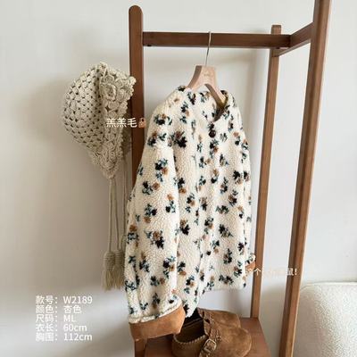小文姐 W2189-羔羔毛小碎花文艺可爱上衣韩系宽松休闲女款短外套