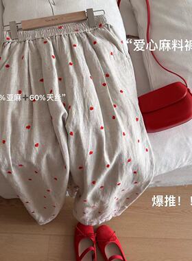 小文姐 W0217-爱心麻料裤’夏季直筒休闲时尚高腰高级纯色休闲裤