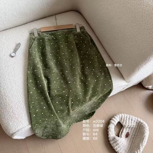 温温自制 W3204-雪尼尔波点气质时尚中长休闲高腰显瘦高级半身裙