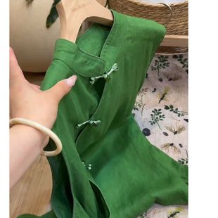 小文姐 W1679-夏季简约斜襟纯色衬衫清冷感系带文艺复古上衣女