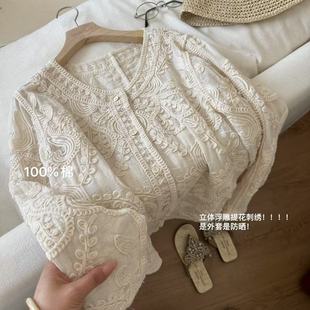 小文姐 W1292-夏季重工刺绣百搭文艺范气质宽松文艺衬衫上衣