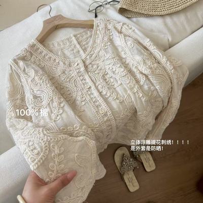 小文姐 W1292-夏季重工刺绣百搭文艺范气质宽松文艺衬衫上衣