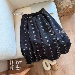 毛呢显瘦加厚休闲全松紧通勤百搭阔腿裤 小花裤 W2351 小文姐