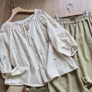 小文姐 W1477-清楚系减龄女款文艺淑女长袖衬衫气质宽松显瘦上衣