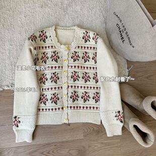 小众高级百搭针织衫 韩系洋气蔷薇花毛衣开衫 上衣 W1019 小文姐