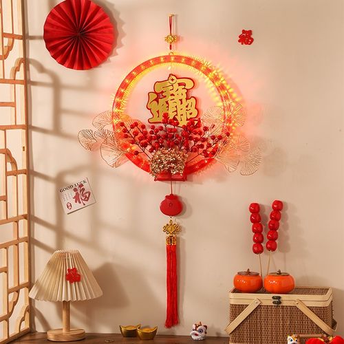 2025蛇年春节过年装饰门口挂件发光花环挂饰卧室入户门挂福字喜庆