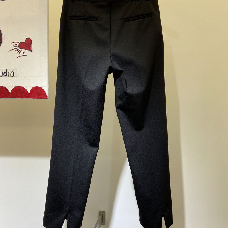 WUZHI高腰后开叉直筒显瘦小西裤女九分裤显腿长烟管裤休闲裤9015