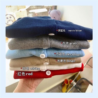 柔软全棉 不起球~男女童针织开衫外套春秋季薄款爱心儿童红色毛衣