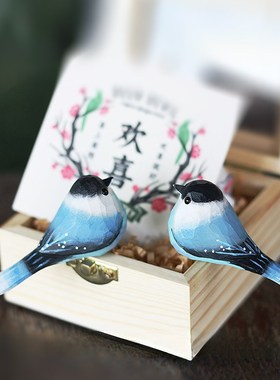 鹿妖商店 肥啾 木雕小鸟 礼物 喜鹊 欢喜青鸟 纯手工实木桌面摆件