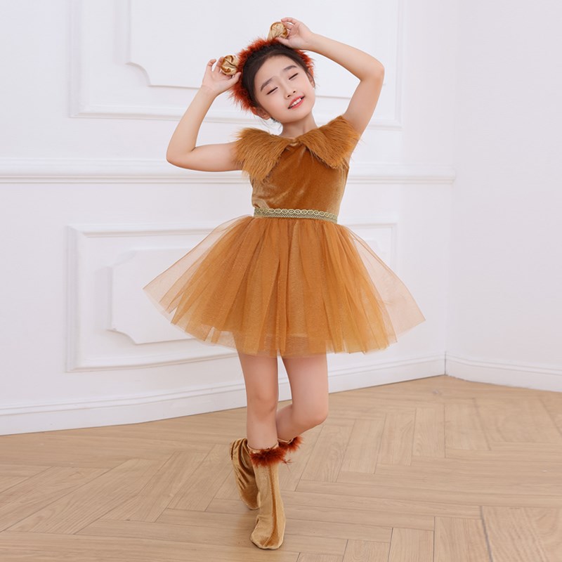 影楼拍照女童狮子表演礼服宝宝狮王儿童万圣节服装裙子儿童演出服