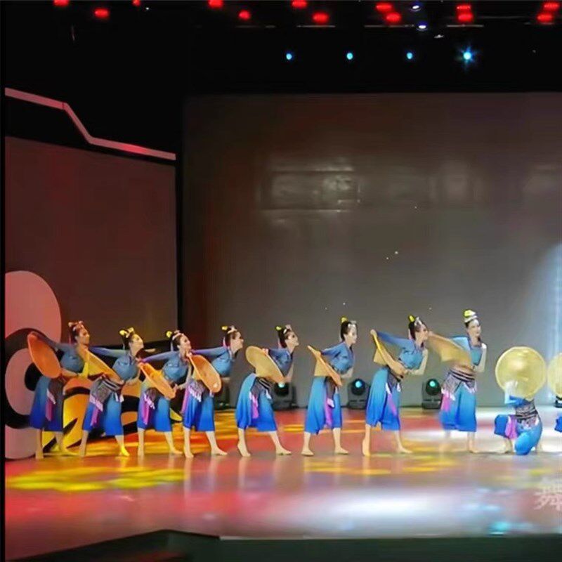 儿童采春舞蹈服我们的田野表演服装儿童演出服民族幼儿园舞蹈斗笠