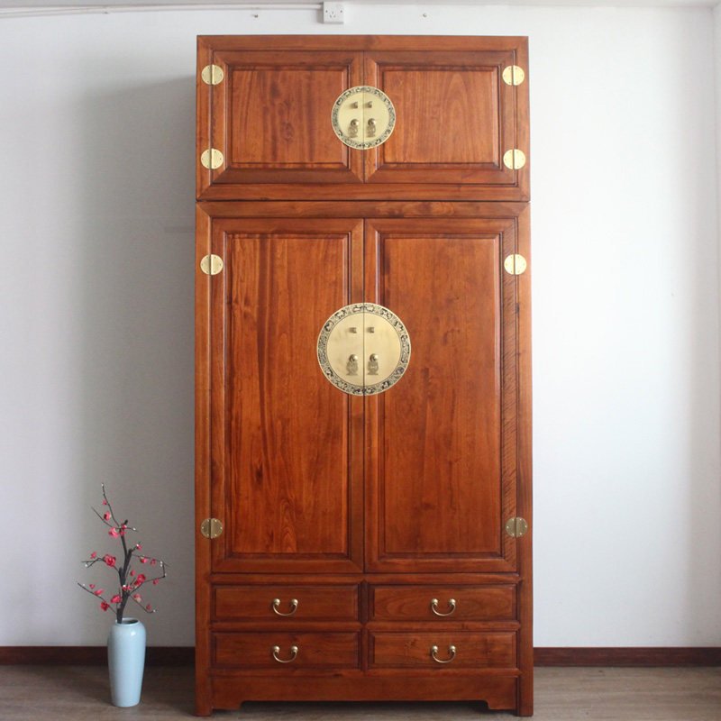 香樟木顶箱柜全实木古典大衣柜卧室新中式储物衣橱小户型整体家俱