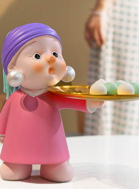 创意珍珠女孩托盘多功能客厅摆件家居妖娆情侣桌面摆放日常送礼